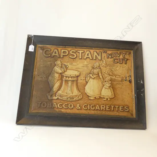 VINTAGE PRESSED TIN 'CAPTAIN NAVY CUT / TABACCO & CIGARETTES' SIGN 460x610mm