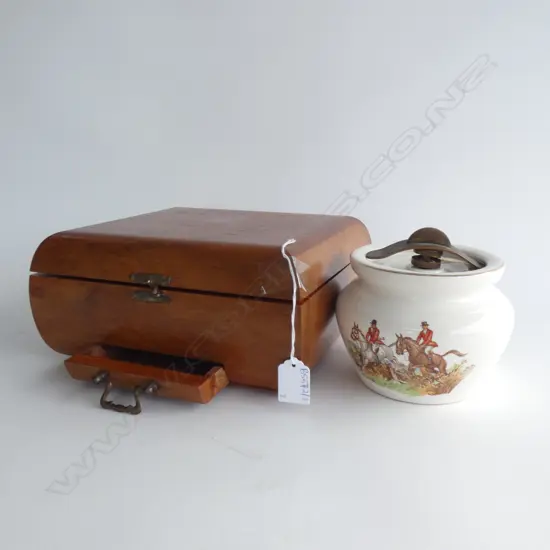 WOODEN HUMIDOR BOX W.260mm + CERAMIC TOBACCO JAR AF