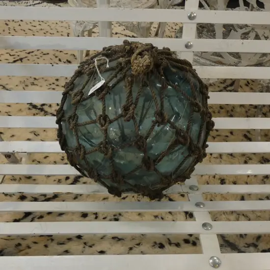 OLD HAND BLOWN FISHING FLOAT w. NETTING 320mm dia