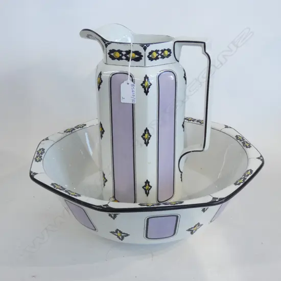 ART DECO BURLEIGH WARE WASH BASIN & JUG LILAC PANELS