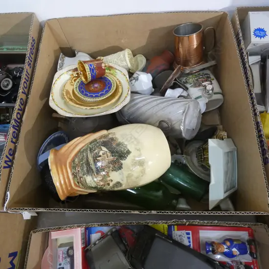 BOX LOT ASST.; CERAMICS, METAL WARE ETC