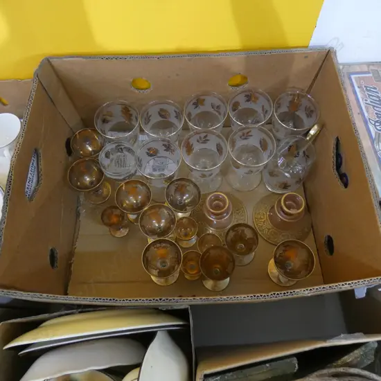 BOX LOT ASST. GILT GLASSWARE