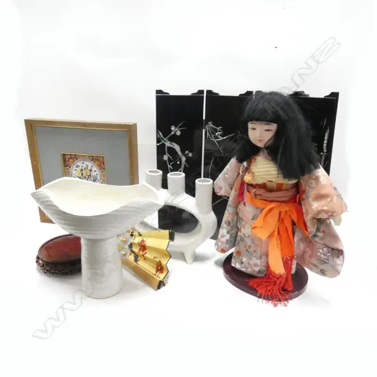 BOX LOT JAPANESE ITEMS; DOLL, CERAMICS ETC