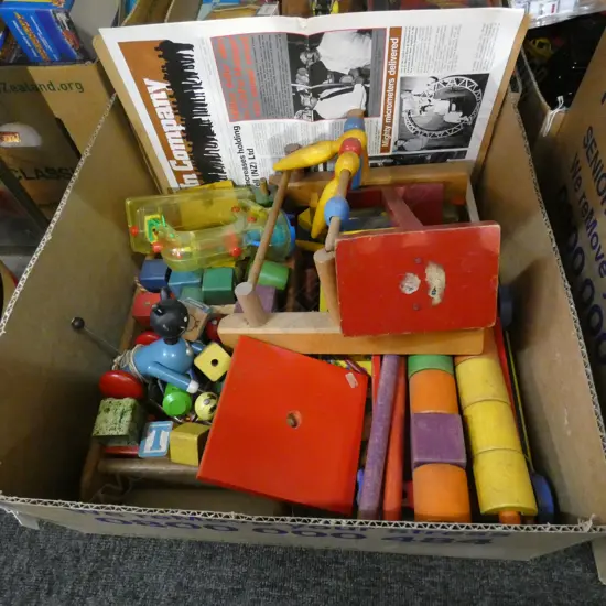 BOX LOT VINTAGE WOODEN CHILDREN TOYS