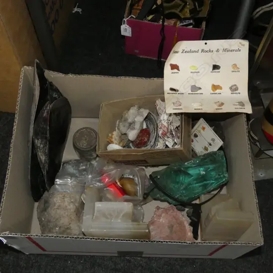 BOX LOT SHELLS, CRYSTALS ETC