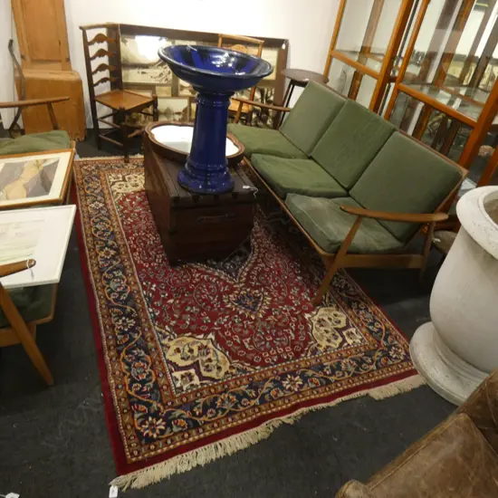 RED & BLUE HAND KNOTTED WOOL PILE RUG...