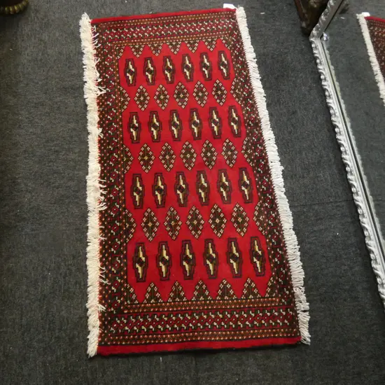 #78M PERSIAN TURKOMAN HAND KNOTTED RUG 103 X 46 CM