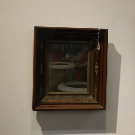 19THC EXOTIC DEEP FRAMED MIRROR 480 X 430mm