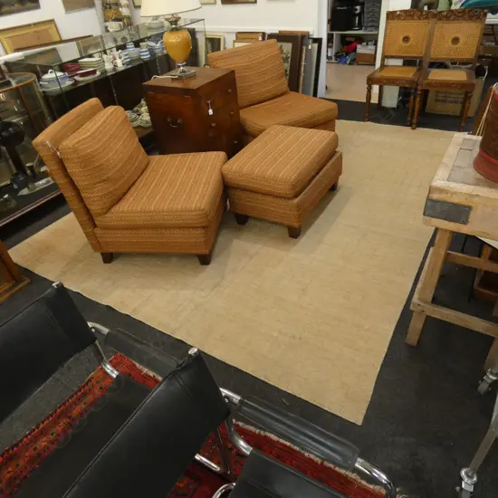 CONTEMPORARY HAND KNOTTED BEIGE WOOL PILE RUG...