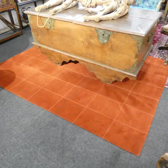 CONTEMPORARY HAND KNOTTED RED WOOL PILE RUG...