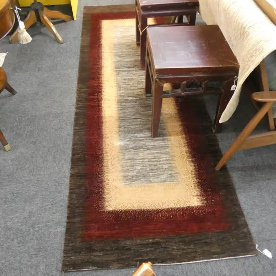 CONTEMPORARY HAND KNOTTED BROWN / RED / TAN / GREY GABBEH RUNNER