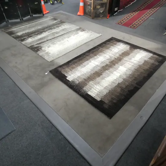 LARGE MACHINE WOOL CARPET w. LEATHER TRIM BORDER...