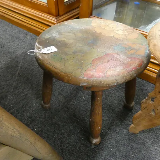 POKER WORK SMALL WOODEN STOOL 300mm dia