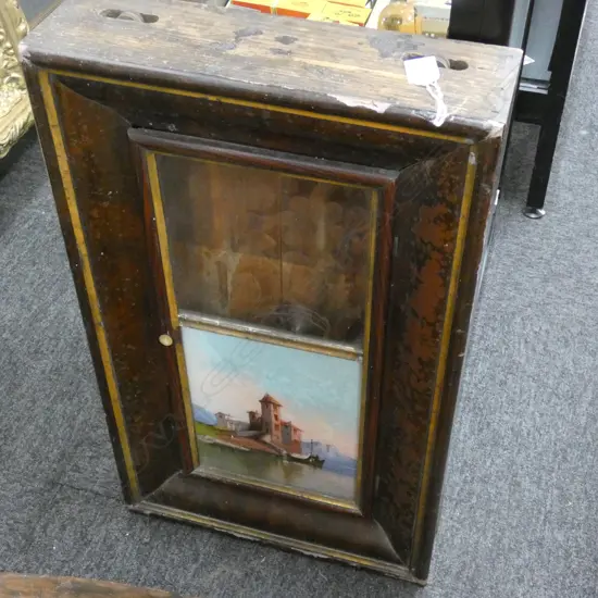 CONTINENTAL 19thC CLOCK CASE w. PAINTED GLAZED DOOR AF H.660mm