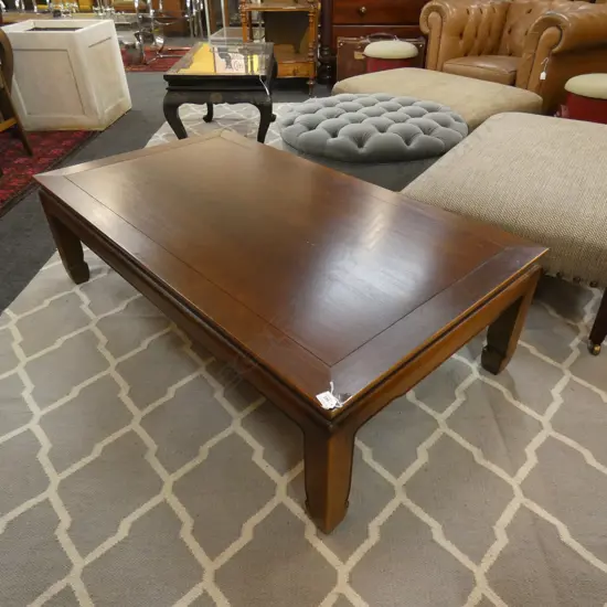 ORIENTAL WALNUT GLASS TOPPED COFFEE TABLE...