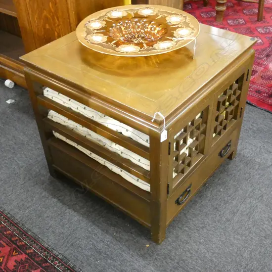 ORIENTAL SQUARE SIDE TABLE 610mm sq + 4 CUSHIONS