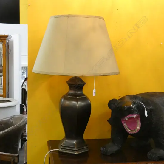 OCTAGONAL CERAMIC LAMP BRONZE FINISH / SILK SHADE H.800mm