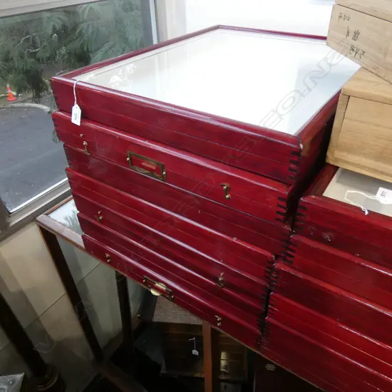 7 WOOD FRAMED GLAZED DISPLAY CASES EX. TE PAPA