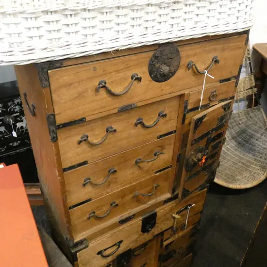 OLD JAPANESE WOODEN CABINET 7 DRAWER 2 DR 560x310x630mm