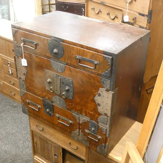 VINTAGE JAPANESE KEYAKI TANSU CHEST...