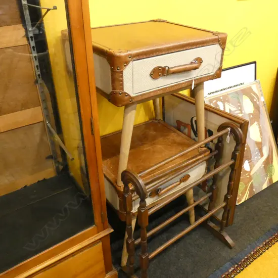 PR MODERN LEATHER FITTED SUITCASE BEDSIDE TABLES 560x480x595mm