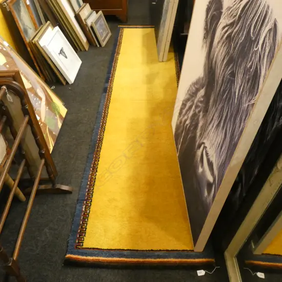 HAND KNOTTED YELLOW WOOL PILE GABBEH RUNNER...