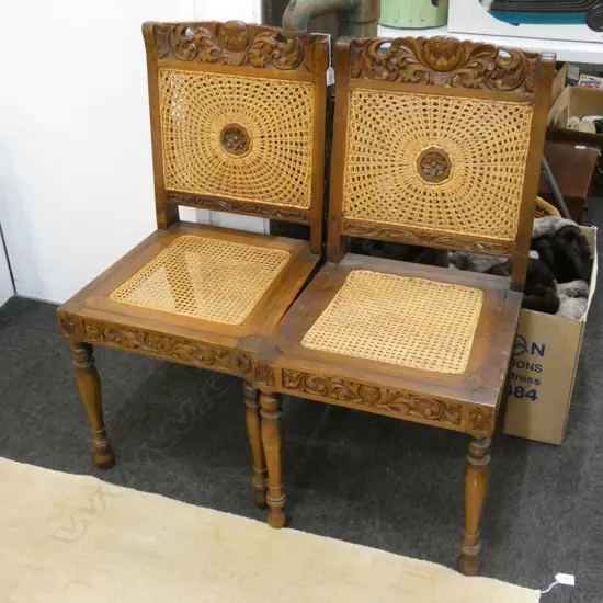 PR CARVED WOODEN ORIENTAL CHAIRS w. WYCOMBE CANING