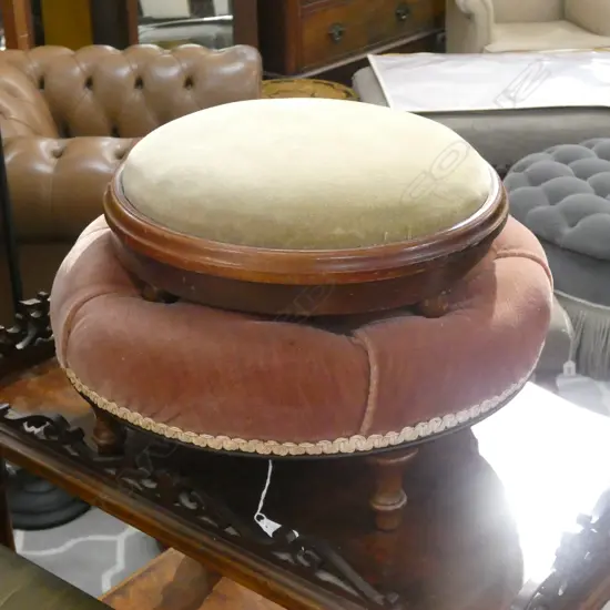 2 VINTAGE FOOTSTOOLS 400mm dia