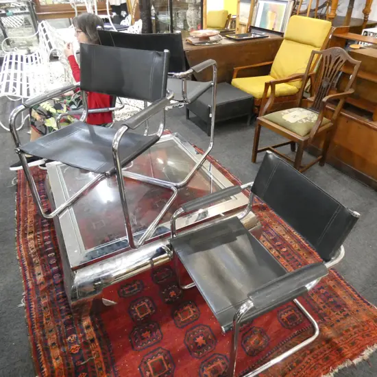 4 BLACK LEATHER & CHROME DINING CHAIRS