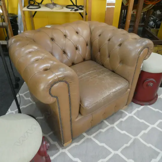 TAN LEATHER CHESTERFIELD ARMCHAIR