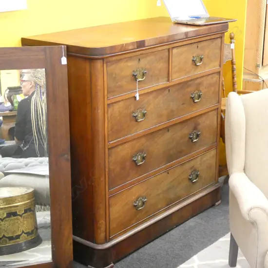 ANTIQUE MAHOGANY 5-DRAWER TALL BOY w BRASS HANDLES 1220 X  525 X 1200MM