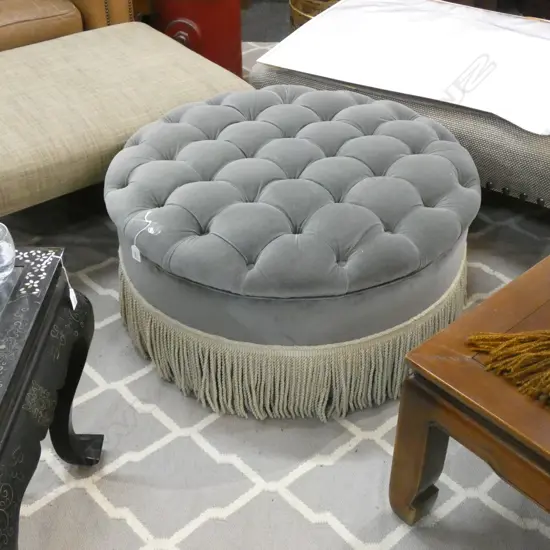 BUTTONED & FRINGED OTTOMAN 820mm dia