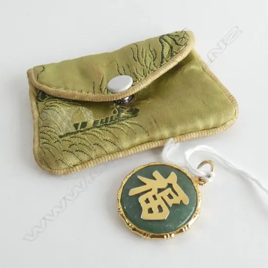 JADE & GOLD PLATE  'GOOD LUCK' PENDANT