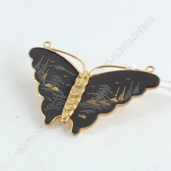 JAPANESE DAMASCENE BUTTERFLY BROOCH