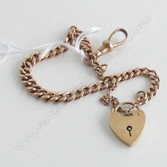 9CT GOLD CHARM BRACELET PADLOCK CLASP AND DOG CLIP15.55gm