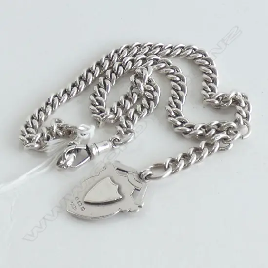 HEAVY EDWARDIAN SILVER FOB CHAIN AND MEDAL 59.13gm BIRMINGHAM 1904