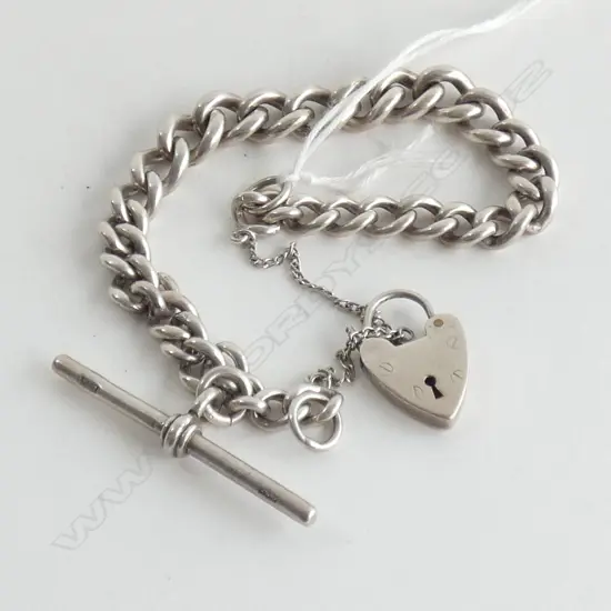 HEAVY SILVER CHARM BRACELET PADLOCK CLASP 31gm