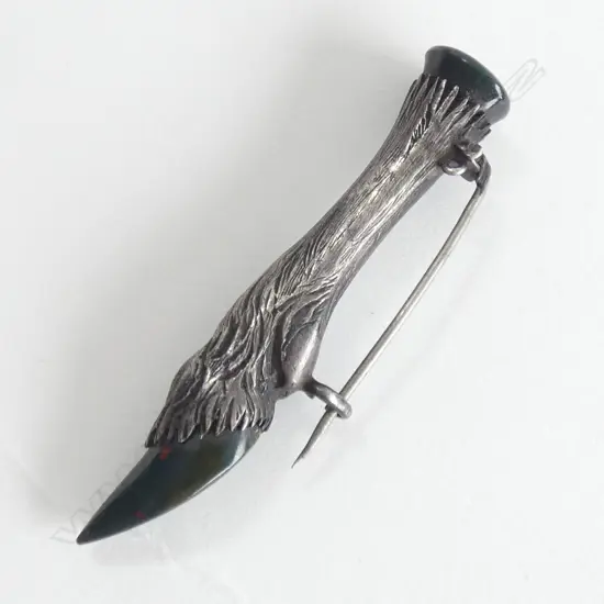 ANTIQUE SILVER HOOF & BLOODSTONE BROOCH