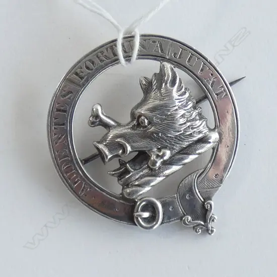 STG SILVER VICTORIAN BORES HEAD BROOCH