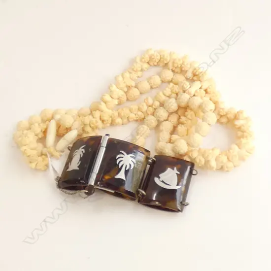 PR BONE CARVED NECKLACES & FAUX TORTOISESHELL BRACELET 