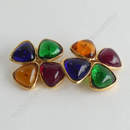 LG MALTESE CROSS STYLE CHANEL EARRINGS - GOLD METAL WITH COLOURED GLASS BEADS...