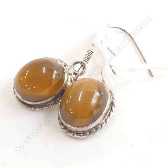TIGERS EYE & SILVER DROP EARRINGS