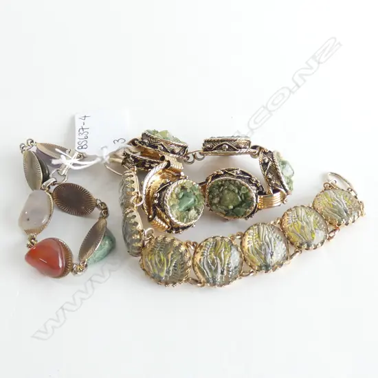 3 GOLD PLATED BRACELETS; 1 LUCITE - 1 A/F