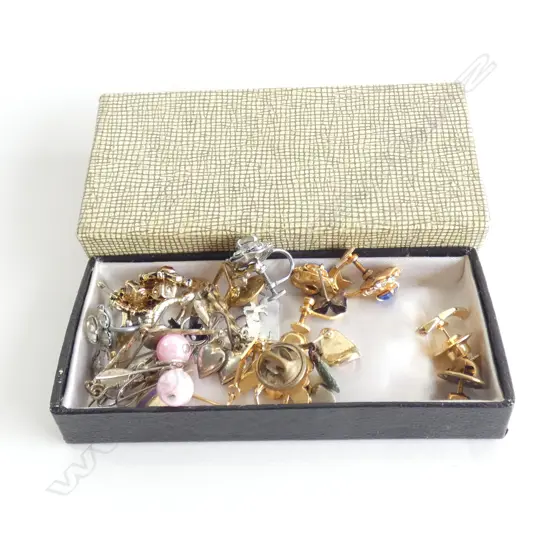 BOX LOT ASST COSTUME JEWELLERY EARRINGS & PINS