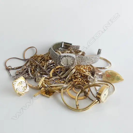 BAG ASST GOLD PLATED NECKLACES / CHAINS/ CUFF LINKS / WATCHES 