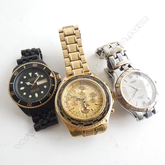 3 MENS WATCHES; PULSAR, SEIKO, HELBROS 