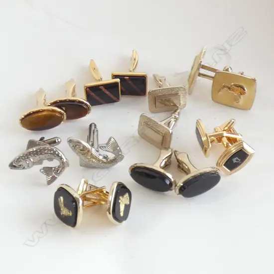 8 PRS MENS CUFFLINKS; TIGERS EYE, CHRISTIAN DIOR ETC