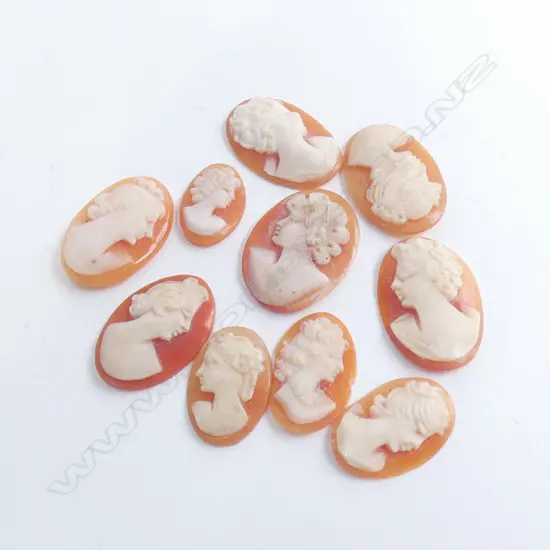 BOX 10 ASST VINTAGE ART NOUVEAU SHELL CAMEOS