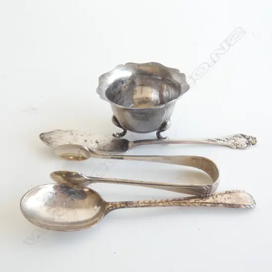 STG SILVER TONGS / BUTTER KNIFE / SPOON & MUSTARD POT - TOTAL WGT 52GMS