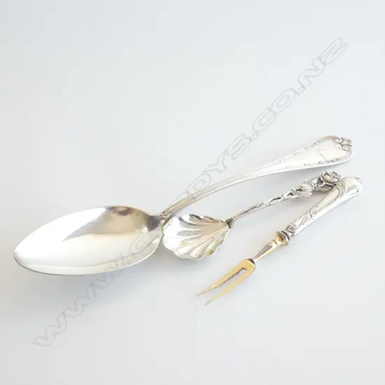 800 SILVER; SERVING SPOON / COCKTAIL FORK & SUGAR SPOON 